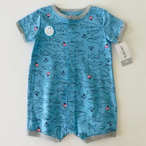 Baby Boy Snap Up Romper Blue Nautical Shark Cotton